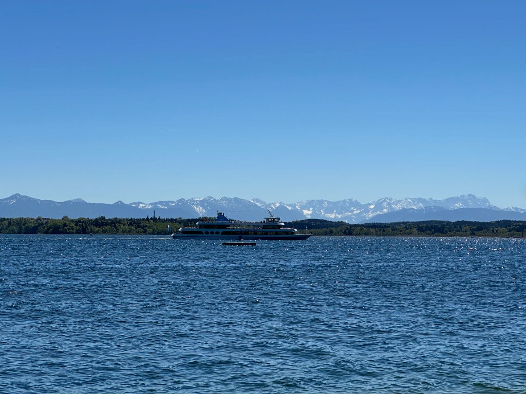 Lake Starnberg near Tutzing, with the Alps on the horizon